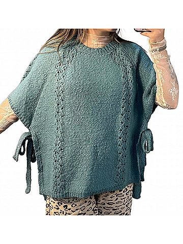 Easel Cecilia Side Tie Sweater Poncho in Faded Teal (view 2)