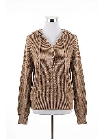 Be Cool Chunky Knit Henley Sweater in Light Brown (view 1)