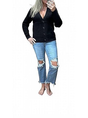 Zenana Viscose Sweater Cardigan in Black (view 2)