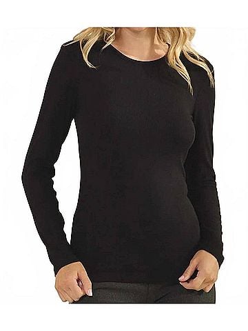 Yelete Ribbed Long Sleeve Top in Black (view 2)