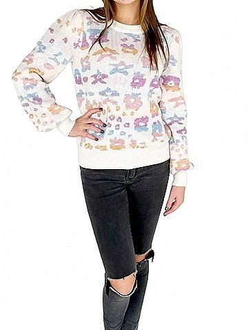 Fate Women's Leopard Sweater in Multi Pastel (view 2)
