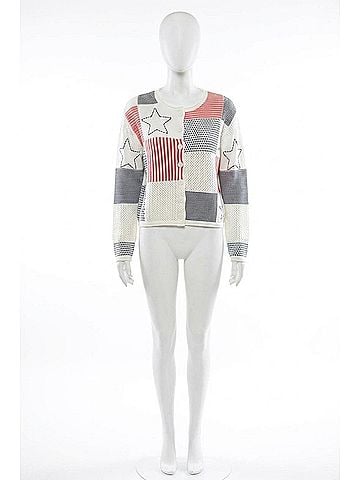Central Park West Ralph Quilt Cardigan in White Multi (view 1)