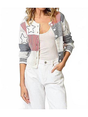 Central Park West Ralph Quilt Cardigan in White Multi (view 2)