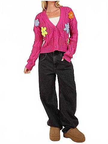 Very J Statement Flower Cardigan in Pink (view 2)