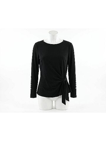 Clara S. Pearl Cuff Side Tie Waist Top in Black (view 1)