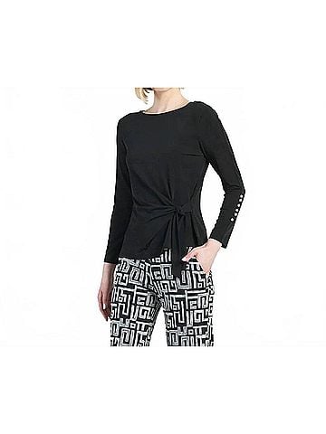 Clara S. Pearl Cuff Side Tie Waist Top in Black (view 2)