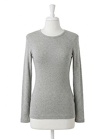 Yelete Ribbed Long Sleeve Top in Heather Grey (view 1)