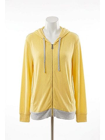 French Kyss Contrast Trim Zip Hoodie in Yellow (view 1)