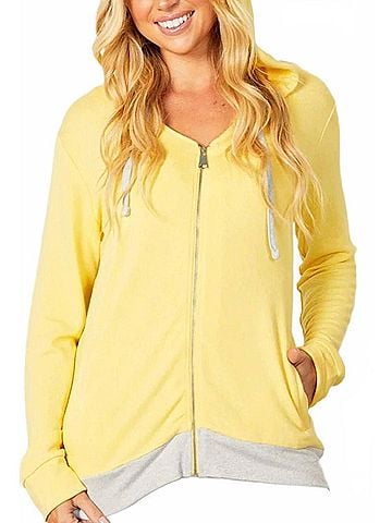 French Kyss Contrast Trim Zip Hoodie in Yellow (view 2)