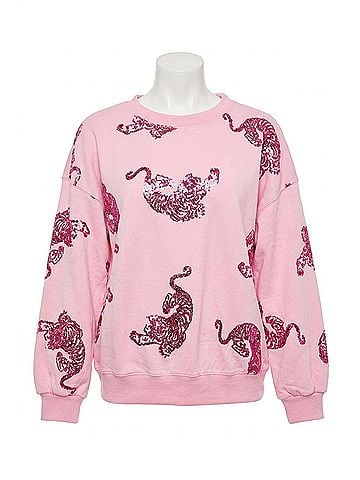 Fantastic Fawn Fierce Babe Sequin Tiger Pullover in Pink (view 1)