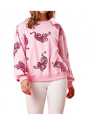 Fantastic Fawn Fierce Babe Sequin Tiger Pullover in Pink (view 2)
