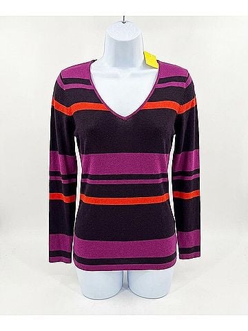 Conrad C Women's Striped Sweater in Plum With Red/Purple Stripe (view 1)