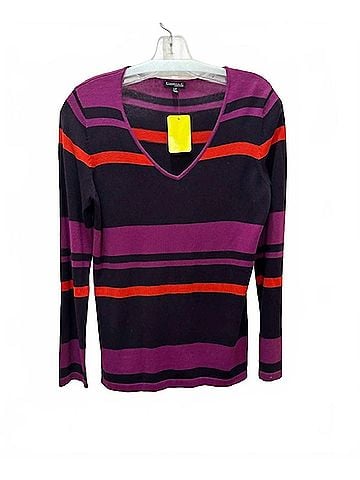 Conrad C Women's Striped Sweater in Plum With Red/Purple Stripe (view 2)