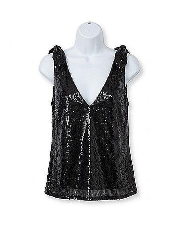 Emerson Fry Tie Shoulder Mod Top in Black Sequin (view 1)