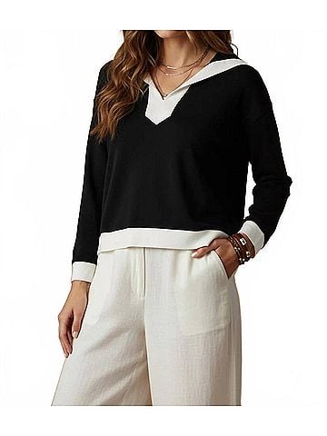 Umgee Chelsea Collar Pullover Sweater in Black (view 2)