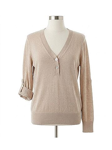 Katherine Barclay Women's Lurex Sweater With Tab Sleeves in Champagne (view 1)