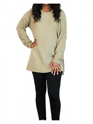 Zenana Effortlessly Cozy Sweater Tunic in Light Olive (view 2)