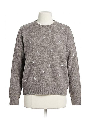 Listicle Ditsy Floral Crew Neck Knit Sweater in Heather Grey (view 1)