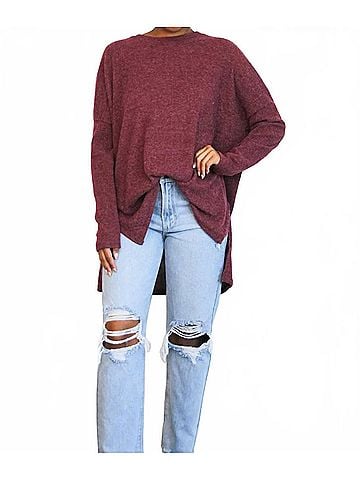 Zenana Comfy Every Day Ribbed Oversized Lightweight Sweater in Burgundy (view 2)