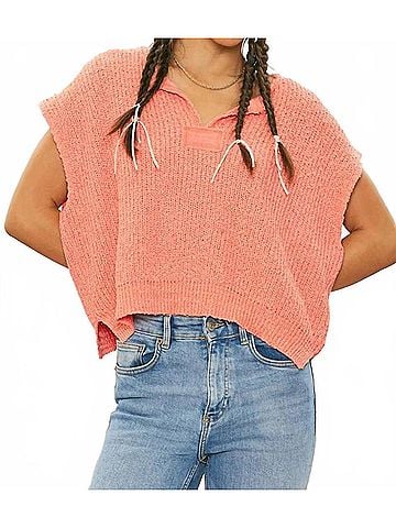 Illa Illa Short Sleeve Patch Sweater in Coral Orange (view 2)