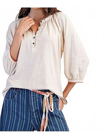 Easel Natural Bohemian Blouse With Trim in White (view 2)