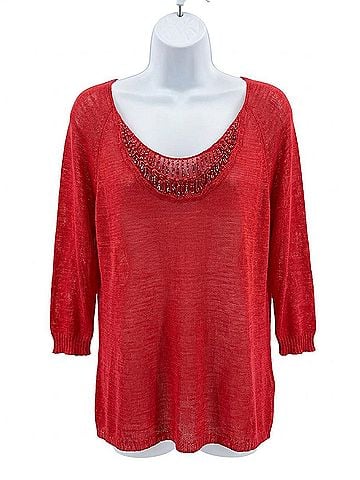 600 West Women Beaded Neckline Sweater in Red (view 1)