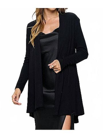 Renee Brushed Knit Draped Cardigan With Cashmere Feel in Black (view 2)