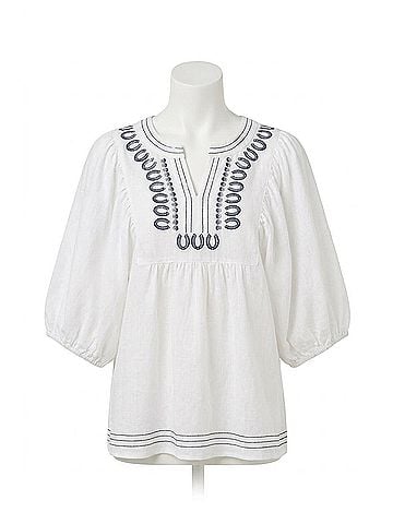 Oddi Embroidered V-Neck Top in White (view 1)