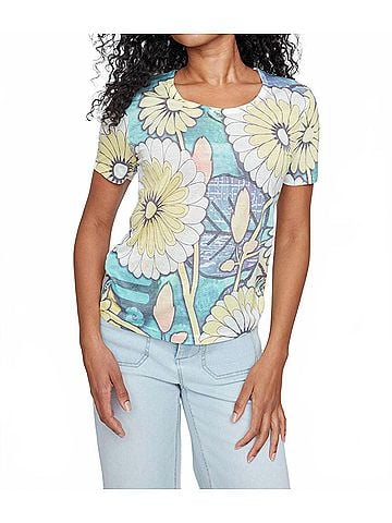 Renuar Women's Knit Crewneck Top in Corn Combo (view 2)