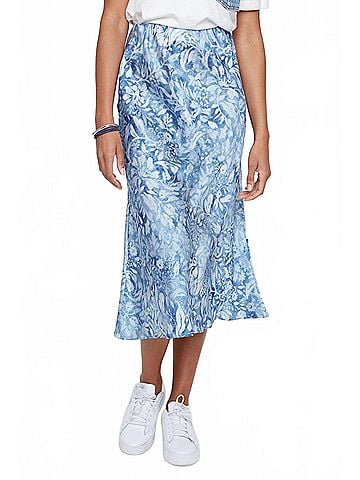 Renuar Printed Slip Skirt in Blue Combo (view 2)