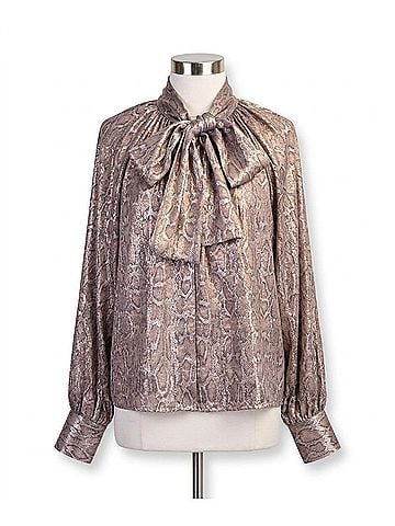 Glam Viper Bow Silky Shirt in Brown (view 1)