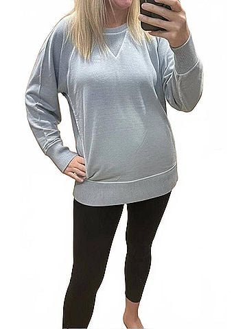 Zenana Pigment Dyed French Terry Pullover Sweater - Plus Size in Light Grey (view 2)