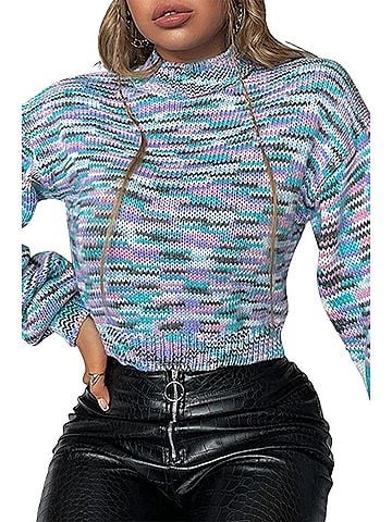 Esley Cropped Mock Neck Space-Dyed Sweater in Multi (view 2)