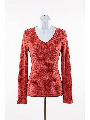 Scala Long Sleeve Furry V Neck Sweater in Atacama Rust (view 1)
