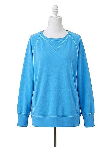 Zenana Pigment Dyed French Terry Pullover Sweater - Plus Size in Ocean Blue (view 1)