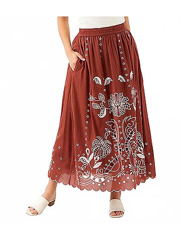 Karen Kane Cut-Out Embroidery Midi Skirt in Chocolate (view 2)