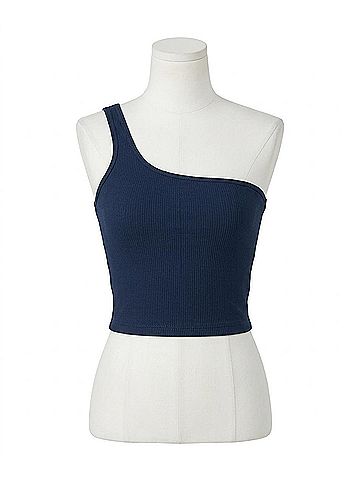 TCEC Asymmetrical Keyhole Detail Athleisure Top in Navy (view 1)