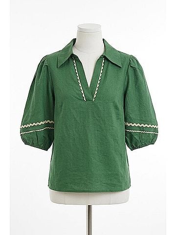Naked Zebra Lulu Linen Top in Green (view 1)