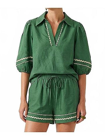 Naked Zebra Lulu Linen Top in Green (view 2)