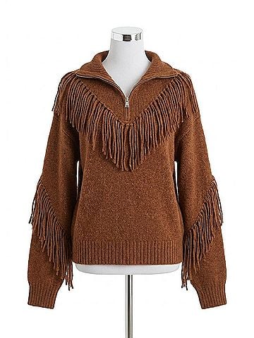 Miss Me Fringe Forever Turtleneck Sweater in Brown (view 1)