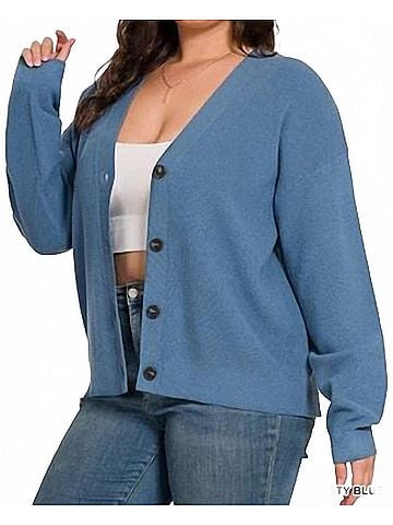 Zenana Viscose Sweater Cardigan in Dusty Blue (view 2)