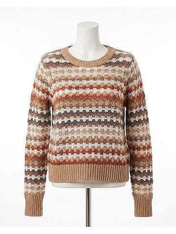 Autumn Cashmere Fancy Stitch Crew Neck Sweater in Trench Multi (view 1)