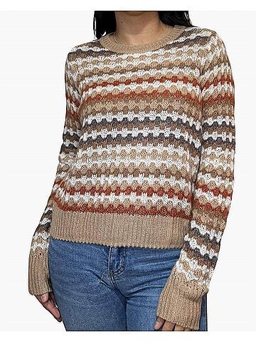Autumn Cashmere Fancy Stitch Crew Neck Sweater in Trench Multi (view 2)