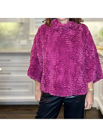 Ivy Jane Feather Faux Fur Popover Top in Claret (view 2)