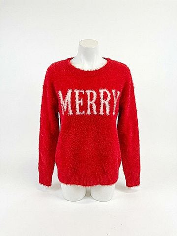 Hem & Thread Merry Fuzzy Eyelash Sweater in Red (view 1)