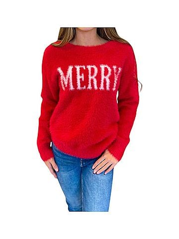 Hem & Thread Merry Fuzzy Eyelash Sweater in Red (view 2)