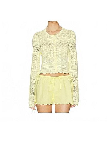 LoveShackFancy Brigette Fine Pointelle Cardigan in Sugar Daisy (view 2)