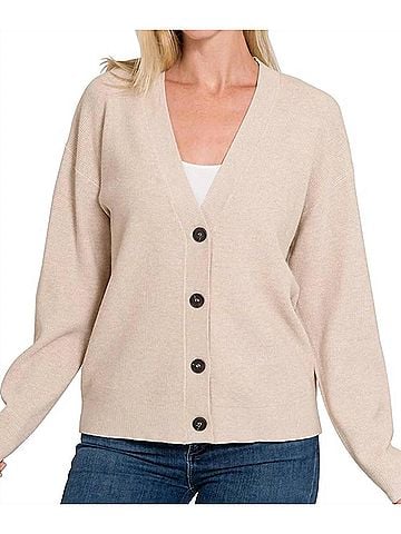 Zenana Viscose Sweater Cardigan in Bone (view 2)