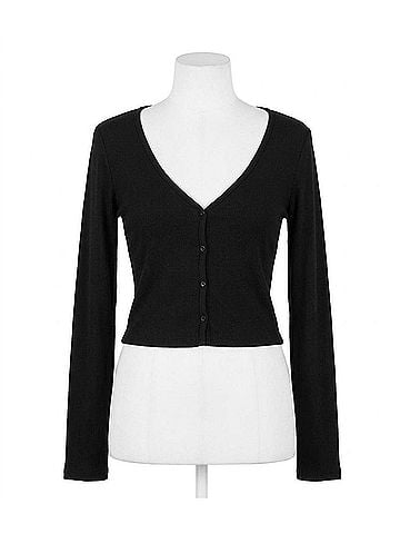 LA Made Sweet "V" Cardigan in Black (view 1)