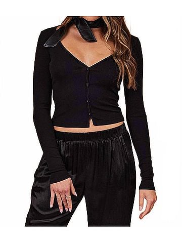 LA Made Sweet "V" Cardigan in Black (view 2)